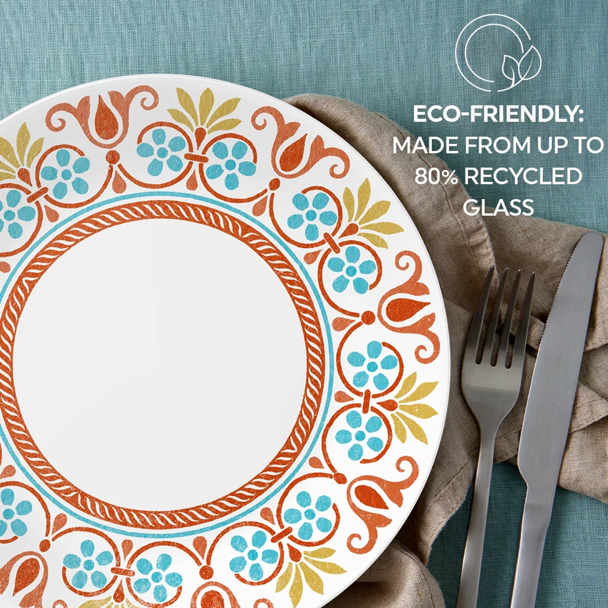 Terracotta Dreams dinnerplate with text eco-friendly made from up to 805 recycled glass