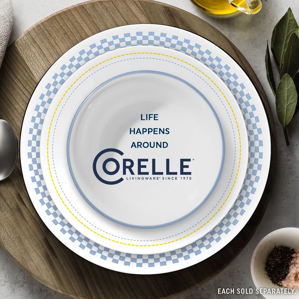 Amelia 18-ounce Cereal Bowl with text life happens Corelle
