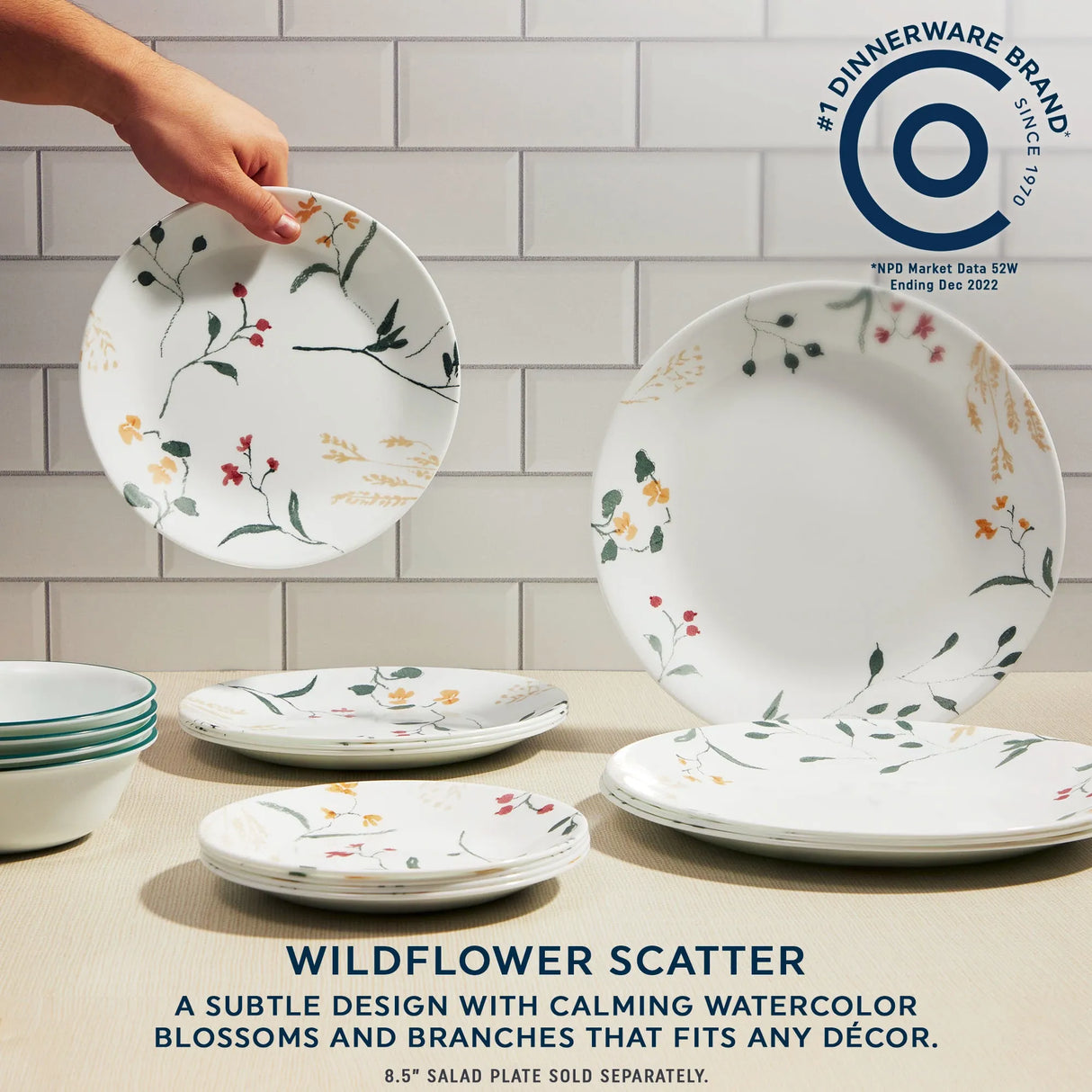 WIldflower Scatter dinnerware with text #1 dinnerware brand