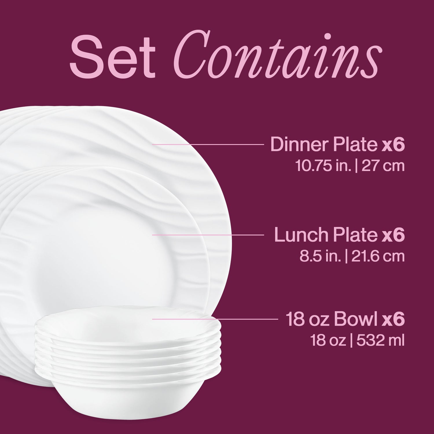 Corelle® Swept 18-piece Dinnerware Set, Service for 6