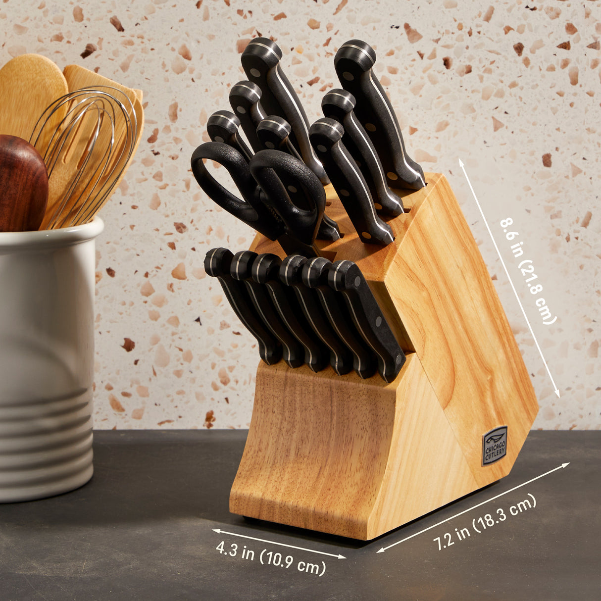 Essentials block set with dimension of 8.6" high x 4.3" wide x 7.2" deep