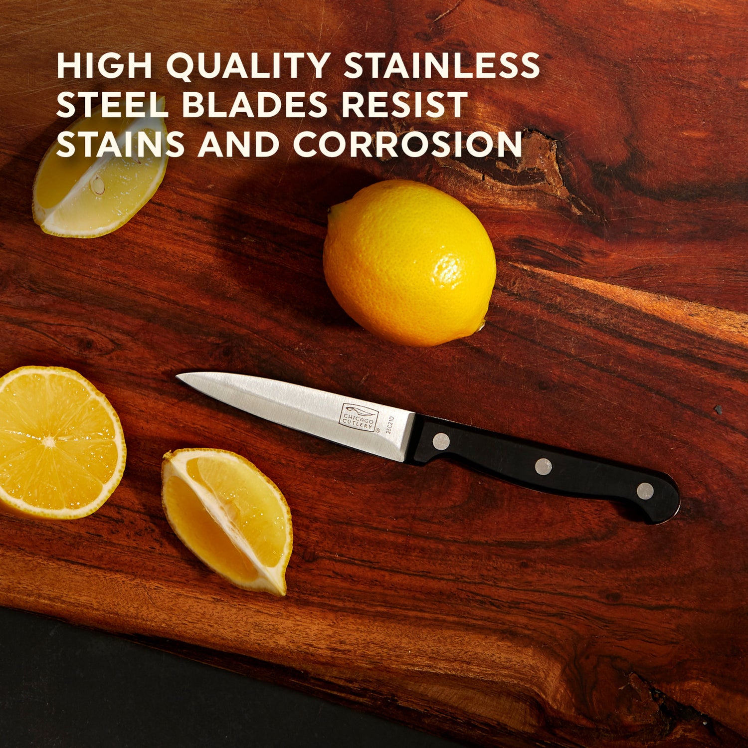 text:  high quality stainless steel blades resists stains & corrosion