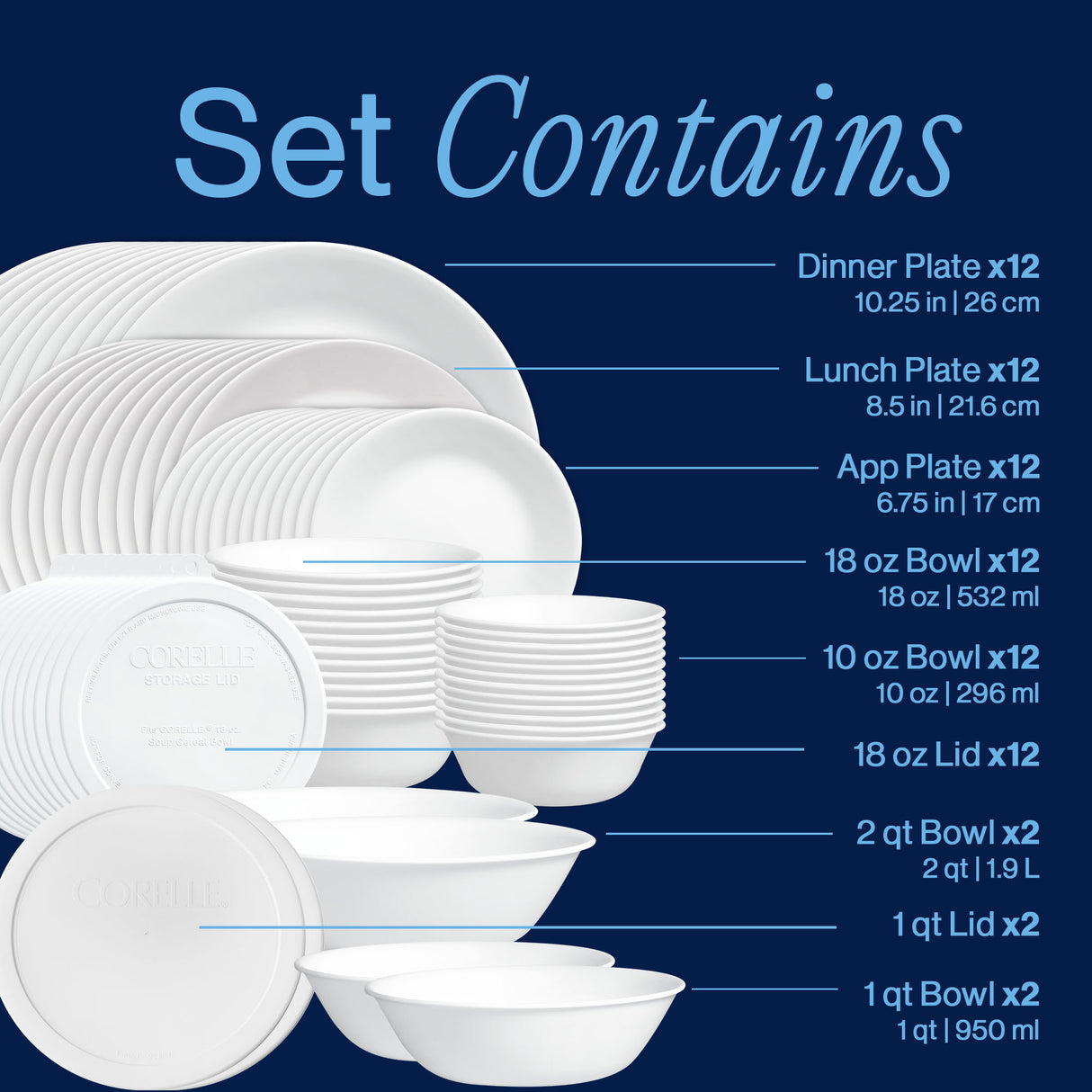 Corelle® Winter Frost White Dinnerware Set – Service for 12 + Serving Platter