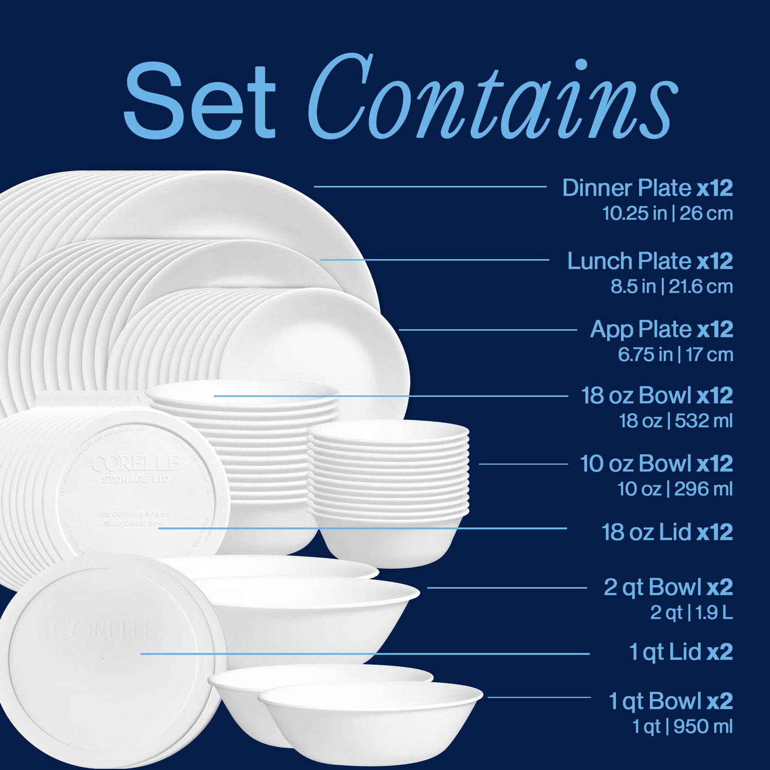 Corelle® Winter Frost White Dinnerware Set – Service for 12 + Serving Platter