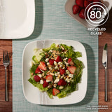 Wandering Grove 10.5" dinnerplate on table with text up to 80%  recycled glass