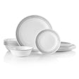  Mystic Gray 18-pc Dinnerware Set Stacked for the Cupboard