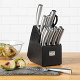  Malden™ 16-piece Stainless Steel Block Set on counter with artichoke on counter