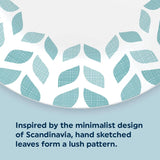  Northern Pines 8.5" Salad Plates on the table with text inspired by the minimalist design of scandiavia hand sketched leaves
