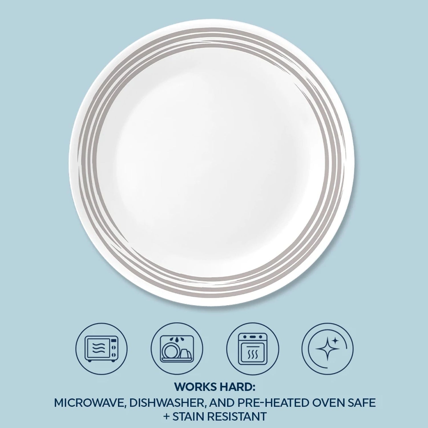  Brushed Silver dinnerplate works hard microwave,dishwasher & pre-heated ovensafe & stain resistant