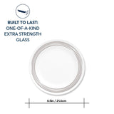  Brushed Silver Salad Plate with text built one-of-a-kind extra strength glass