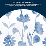  Botanical Stripes Dinner Plate with text breathe in the salt air with breezy summer style paired with classic nautical design