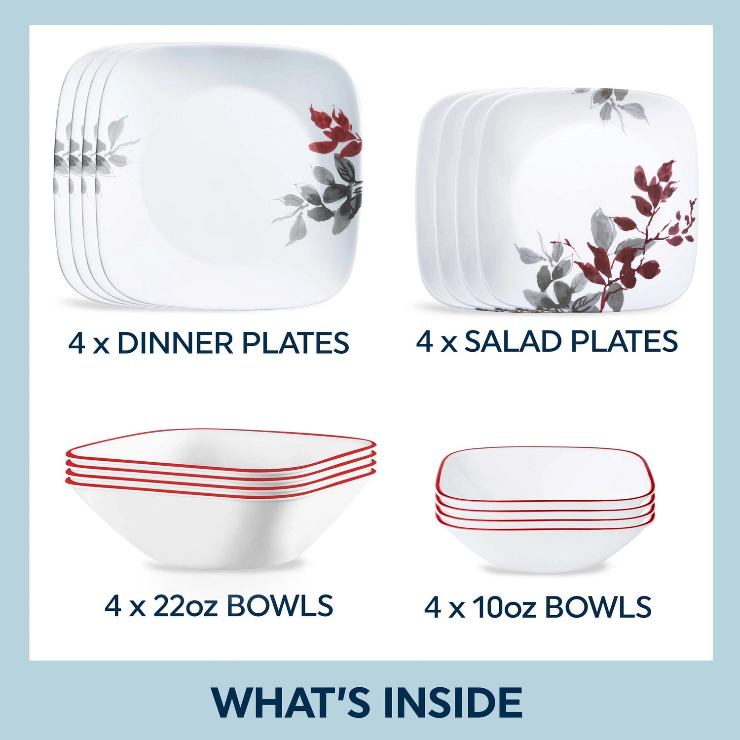  Kyoto Leaves square dinner & lunch plate, cereal and condiment bowl with text 