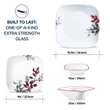  Kyoto Leaves dinner &amp; lunch plate, soup &amp; condiment bowls with text built to last one of a kind extra-strength glass