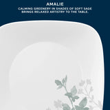  Square Amalie 9" Salad Plate text calming greenery in shads of soft sage brings relaxed artistry to the table