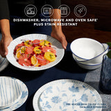 Botanical Stripes complete dinnerware set with text dishwasher, microwave &amp; oven safe plus stain resistant