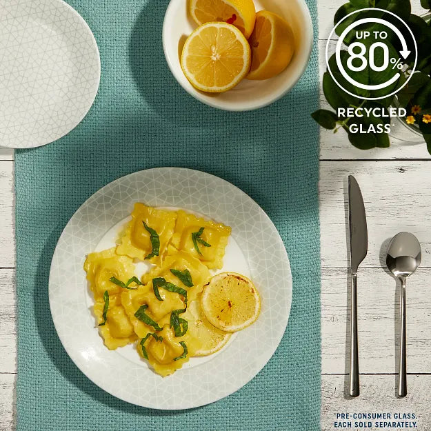  Knox dinner &amp; appetizer plate &amp; cereal bowl with text up to 80% recycled glass