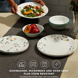  Wildflower Scatter dinnerware on the table with text dishwasher, microwave &amp; ovensafe