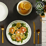  Spring Blossom Green 8.5" Salad Plate on table with salad - up to 80% recycled glass