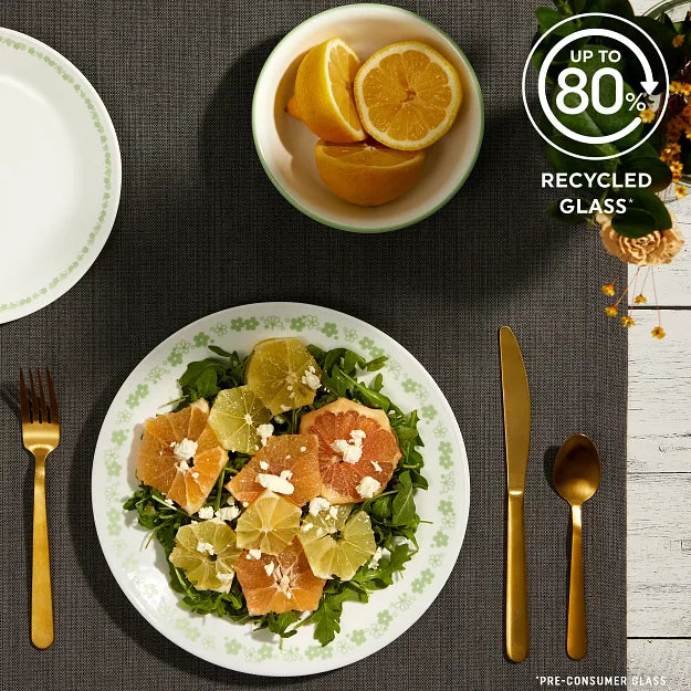  Spring Blossom dinner &amp; salad Plate &amp; bowl with text up to 80% recycled glass